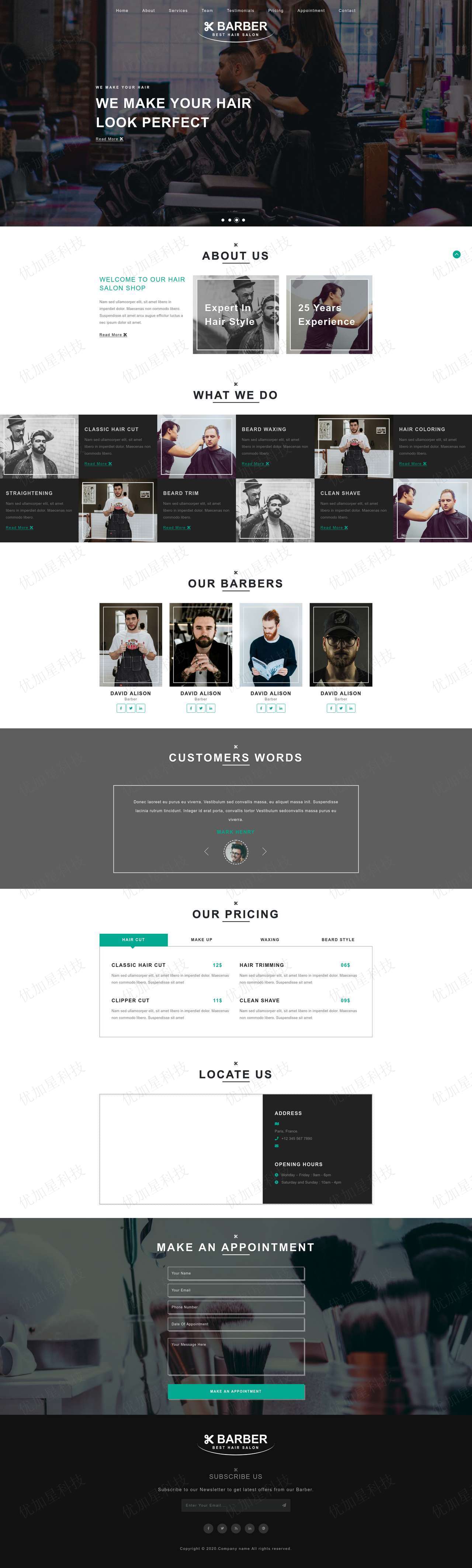 深色男士发型设计网站HTML5模板_优加星网络科技