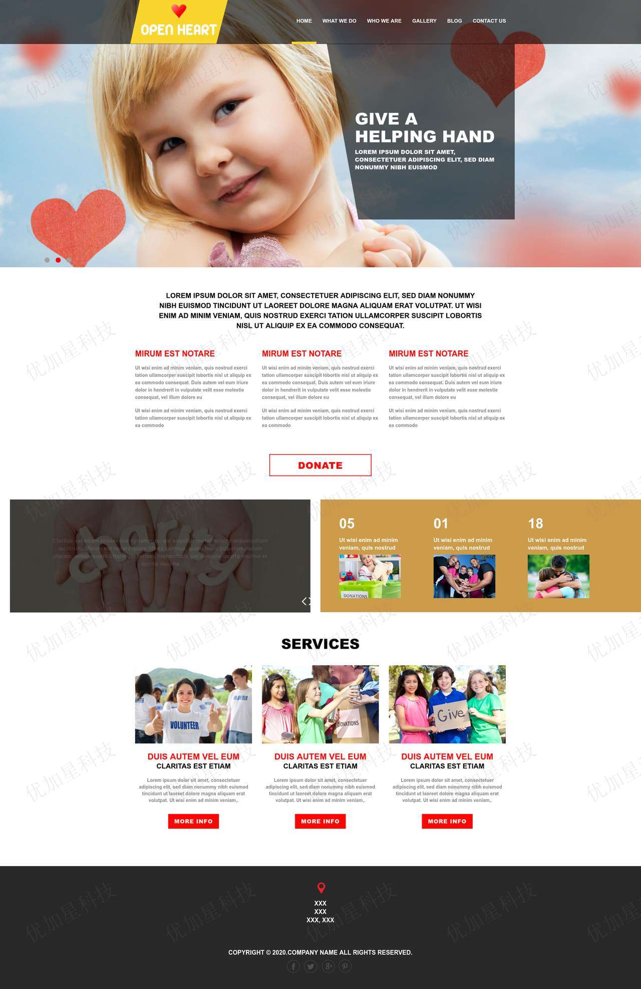慈善爱心公益HTML5多页面网站模板_优加星网络科技