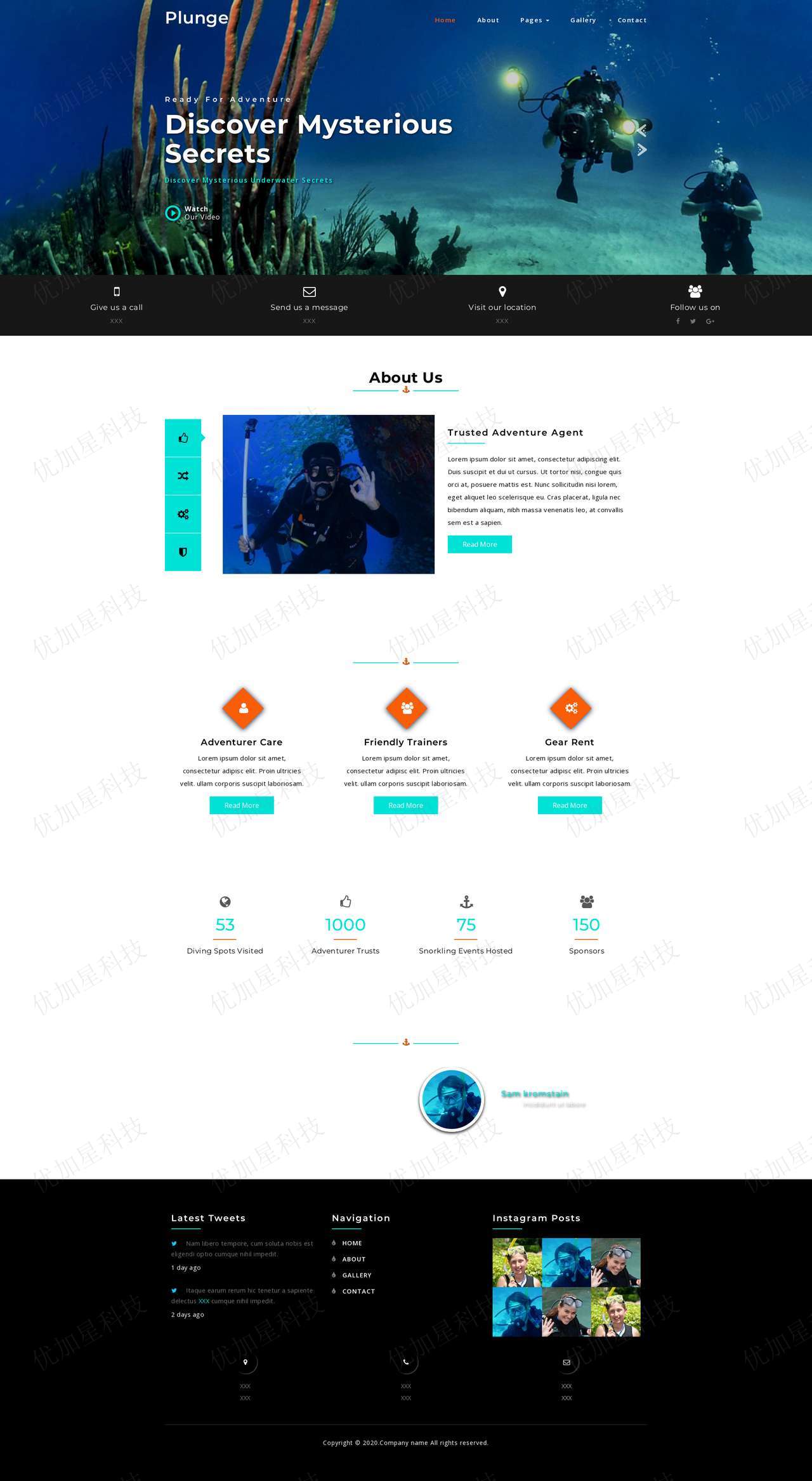 创意响应式海底运动潜水俱乐部网站模板_优加星网络科技