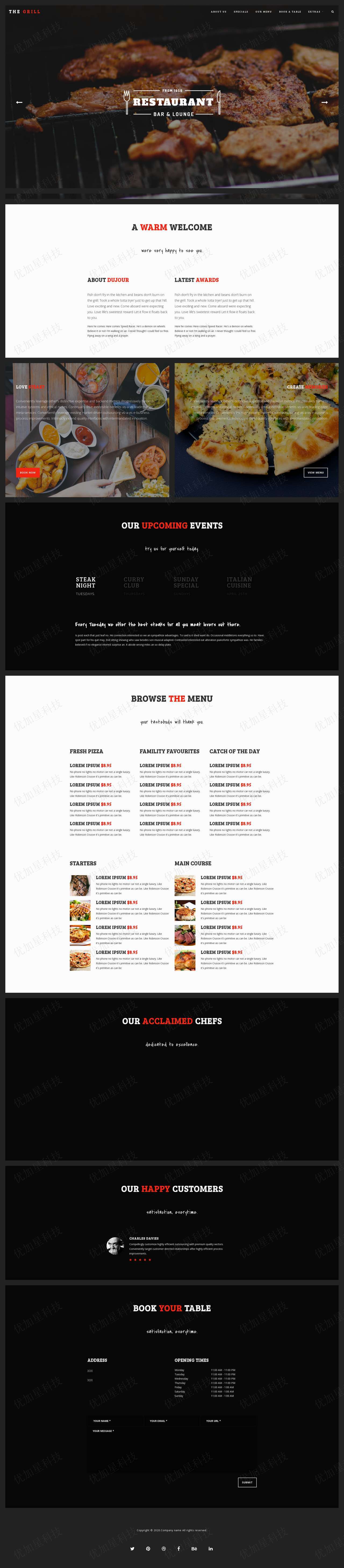 黑色精品大气响应式意面西餐厅网站模板_优加星网络科技