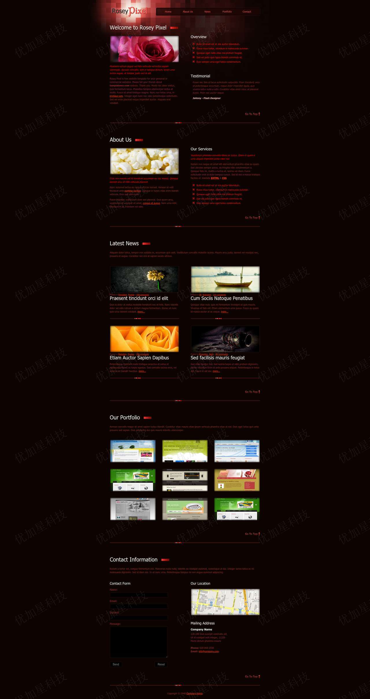 红色视觉效果玫瑰花朵浪漫风主题作品展示个人博客网站模板_优加星网络科技