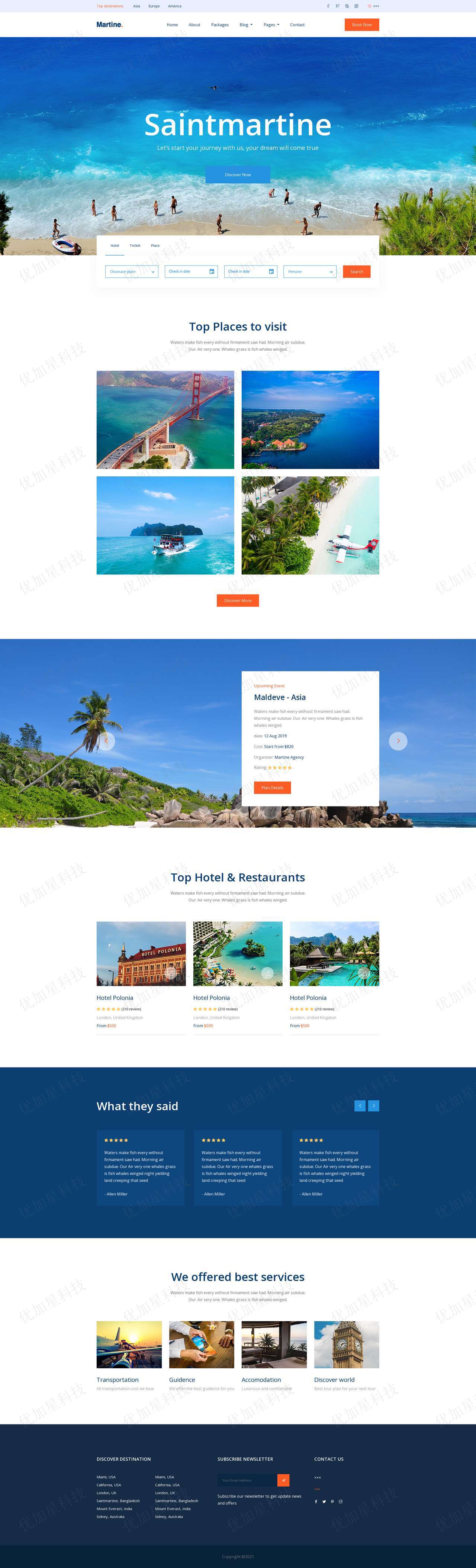 清新顶级海滩度假酒店自举引导式网站模板_优加星网络科技