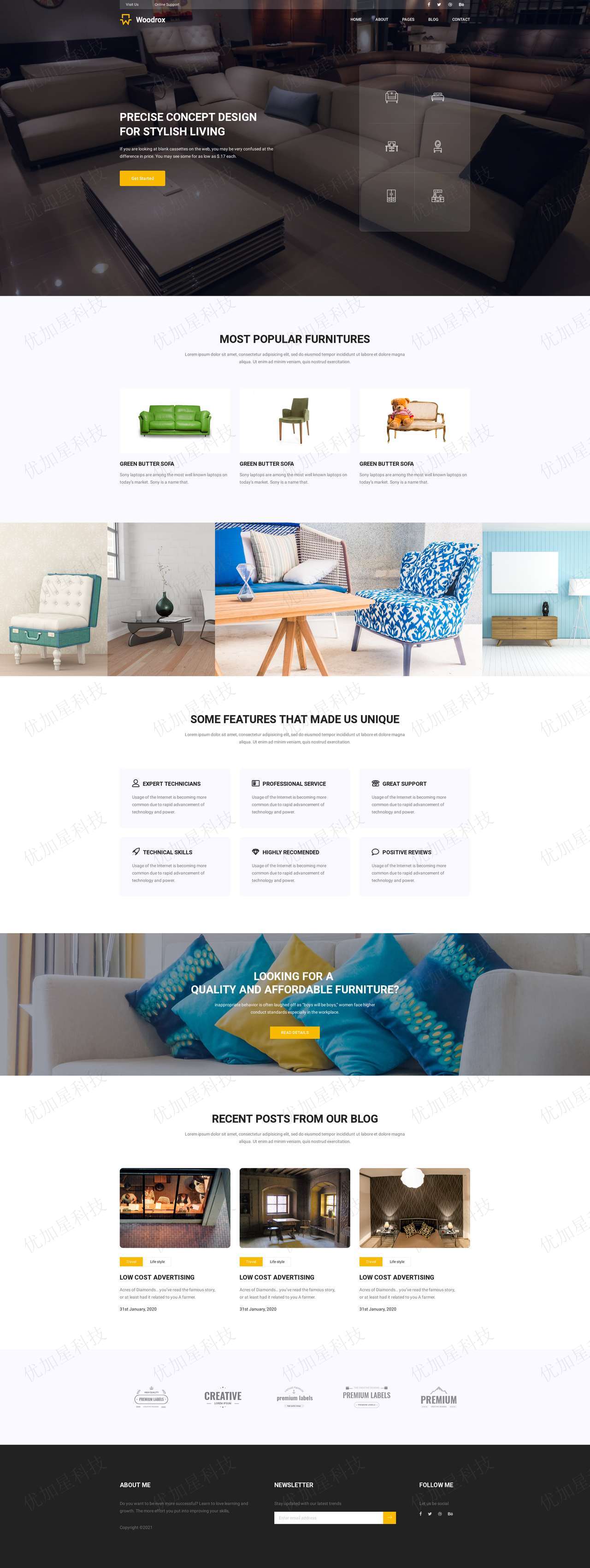 时尚概念室内家具设计全面响应式网站模板_优加星网络科技