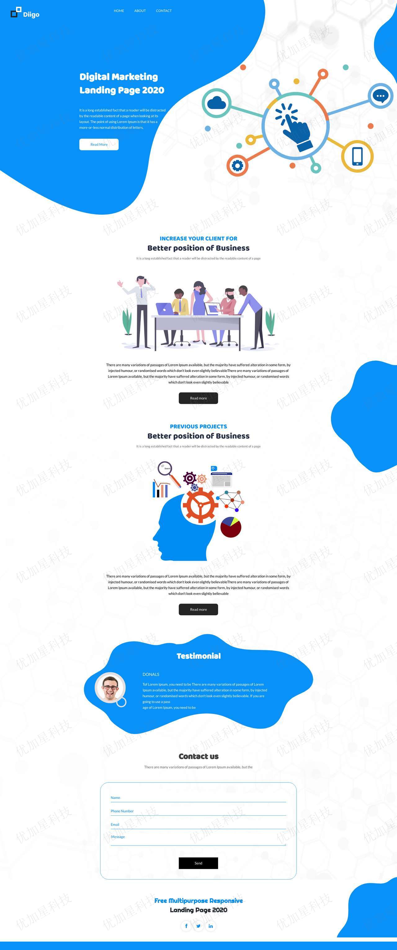 蓝白几何图形数字营销着陆页自适应网站模板_优加星网络科技