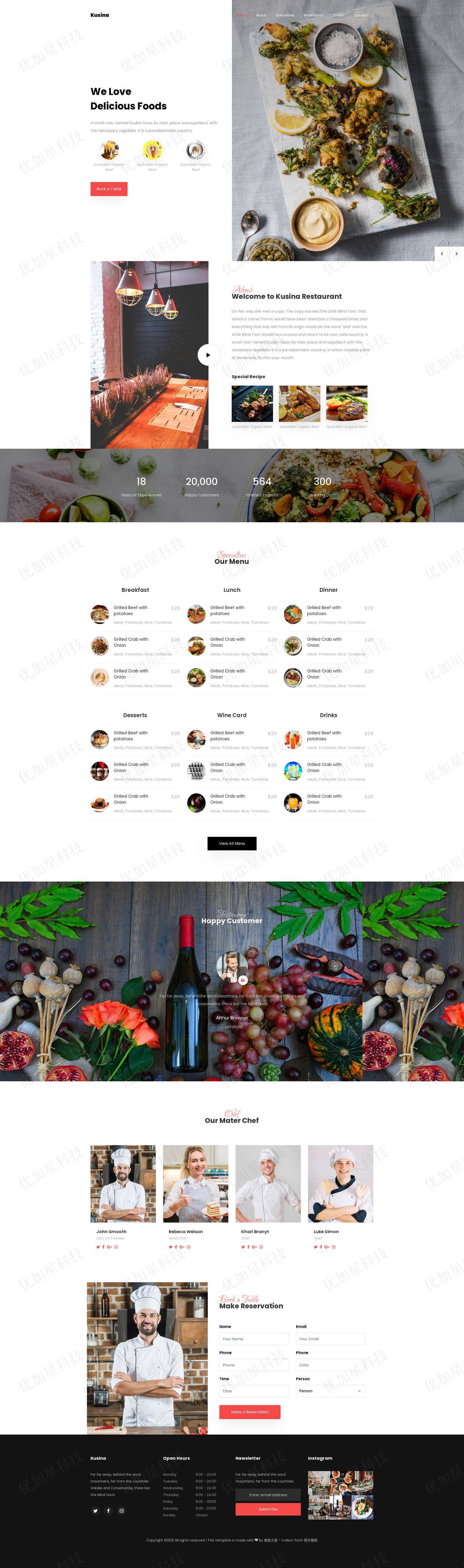 kusina几何健康食品主题餐厅bootstarp网站模板_优加星网络科技